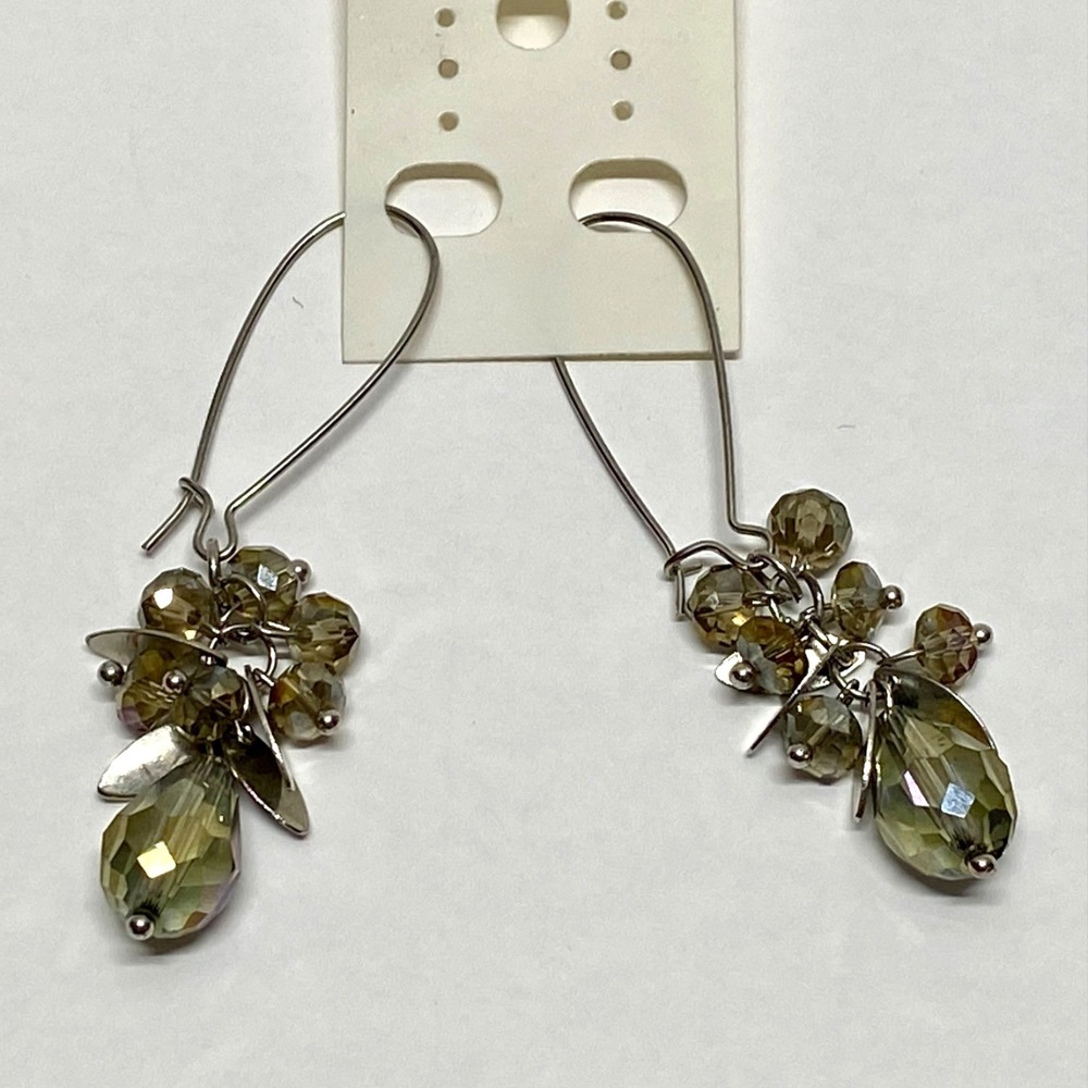 Earrings Iridescent Teardrop Glass Dangle Drop Chandelier Lightweight NOS